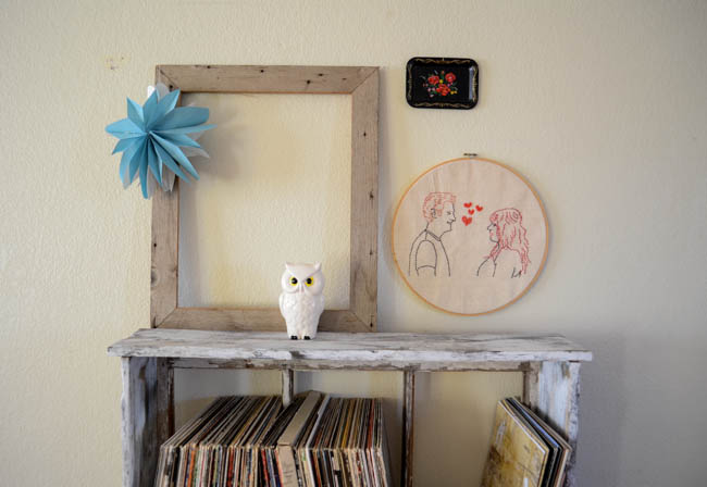 record player vinyl collection embroidery wall art ceramic owl empty frame diy home decor