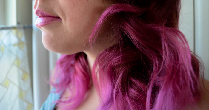 ombre hair pink purple brown to periwinkle pink lavender dip dyed bleached curly hot pink