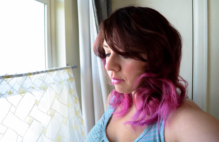 ombre hair pink purple brown to periwinkle pink lavender dip dyed bleached curly hot pink