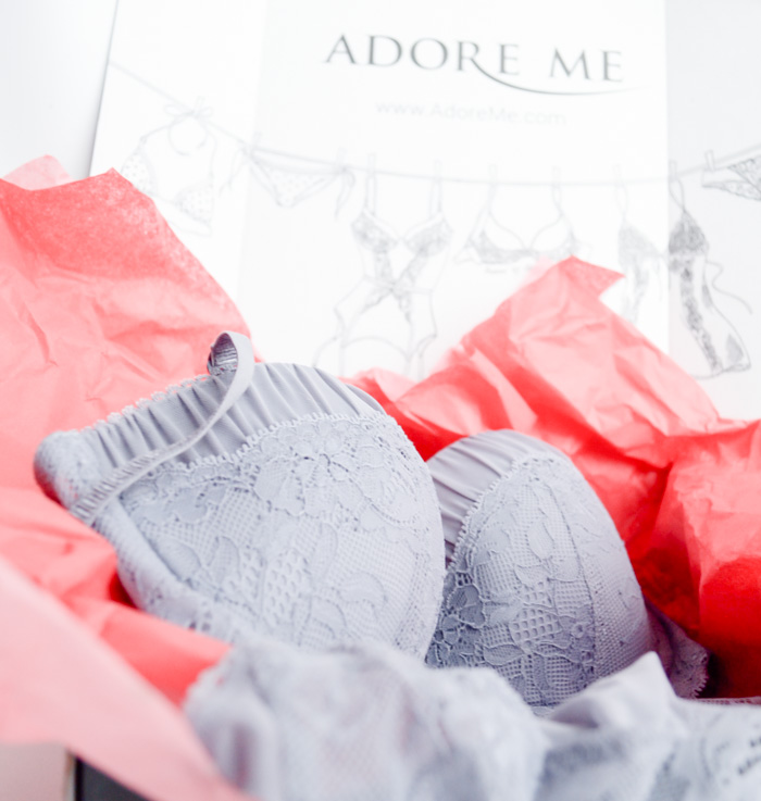 adoreme adore me lingerie review bra panties fashion blog style lace gray ruched sheer pretty fun subscription adoreme.com